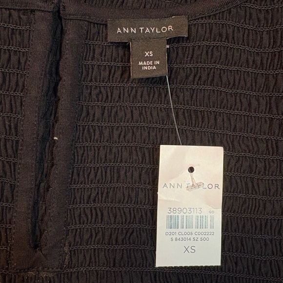 NWT, Ann Taylor Smocked Ruffle Trimmed Short Sleeve Shirt, Black, Size XS - Picture 8 of 8